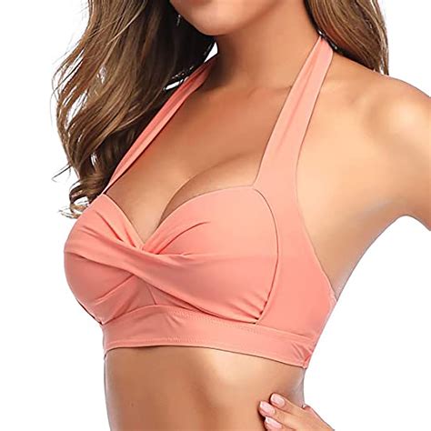 Miluxas High Waisted Bikini Plus Size Women S Multi Color Swimsuit Halter Ruched High Waist