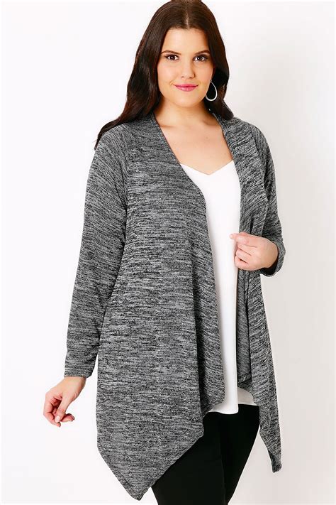 Grey Sparkle Cardigan With Waterfall Front Plus Size 16 To 36