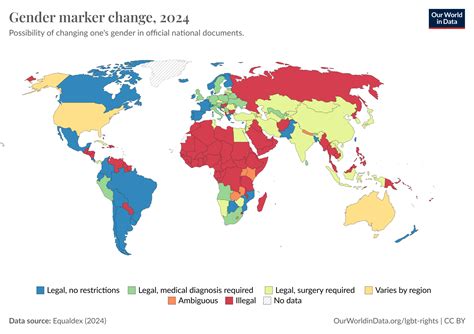 Legalidad de cambio de sexo en el mundo (2024) - Mapas Milhaud