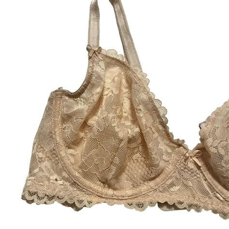SAVAGE X FENTY NUDE TAN LACE BRA 34C UNLINED UNDERWIR Gem