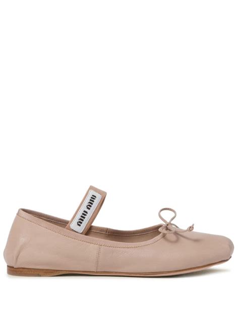 Miu Miu Leather Ballerina Shoes Pink Farfetch