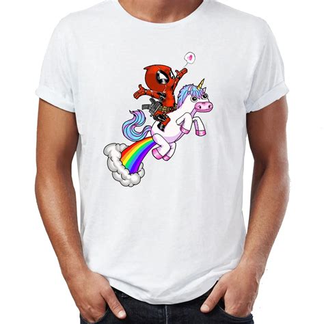 2018 Top Printed Mens T Shirt Deadpool Unicorn Rainbow Funny Comic