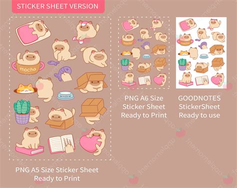 Cute Kawaii Printable Digital Stickers Clipart Siamese Kitty Cat ...