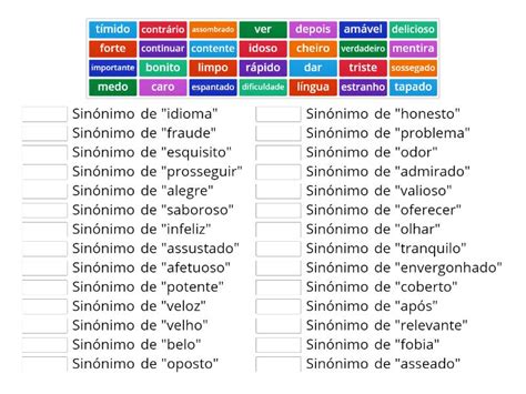 Palavras Diferentes Com O Mesmo Significado - Sinónimos - Palavras com o mesmo significado - Associação