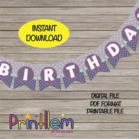 Happy Birthday Banner Purple Banner Printable Banner | Etsy