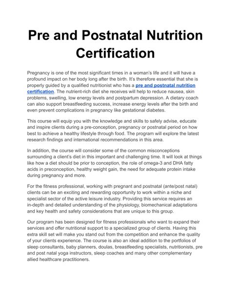 Pre And Postnatal Nutrition Certification