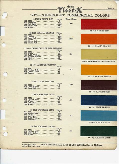 Chev 235 guy: 1947 Chevrolet Truck Color Chart