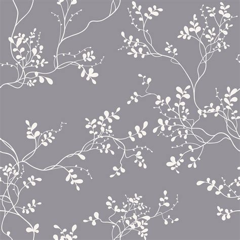 Gray and White Floral Wallpaper with Small Leaves