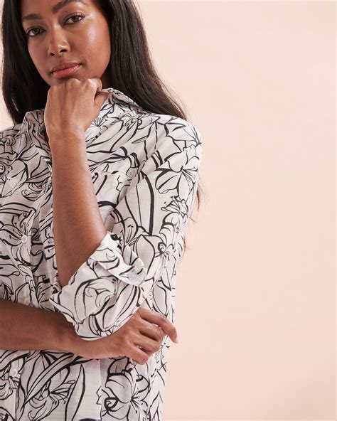 TURQUOISE COUTURE Long Sleeve Shirt Botanical Print Bikini Village