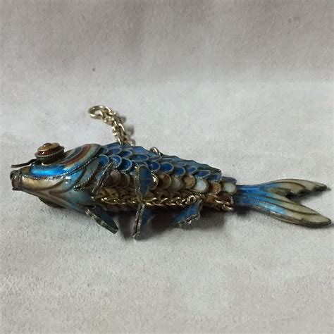 Chinese Export Articulated Koi Fish Cloisonn Gilt Si Gem