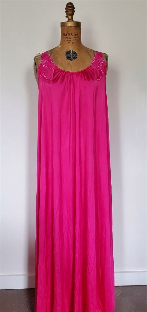 Vintage S Nylon Nightgown S Shadowline Hot Pink Etsy