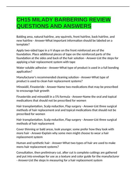 CH15 MILADY BARBERING REVIEW QUESTIONS AND ANSWERS - Milady Barbering
