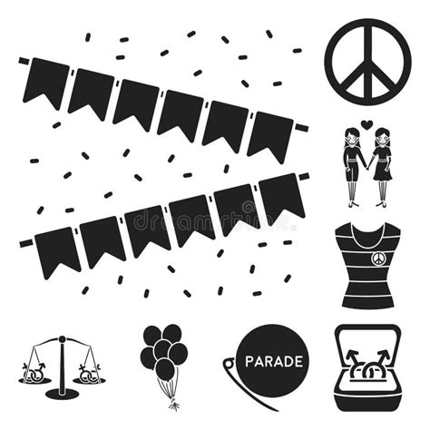 Gay And Lesbian Black Icons In Set Collection For Design Sexual Minority And Attributes Vector