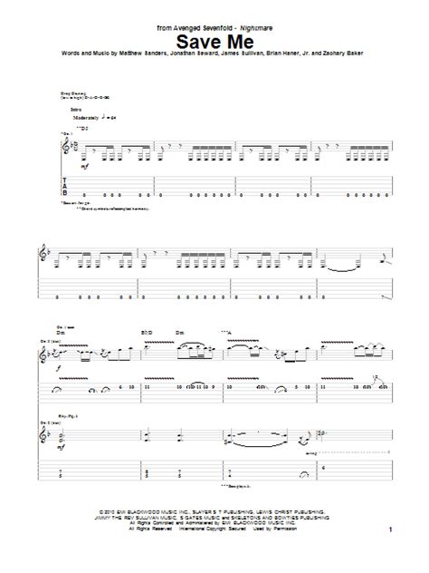 Save Me By Avenged Sevenfold Sheet Music For Guitar Tab At Sheet Music