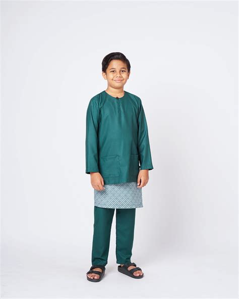 Bangsawan Baju Melayu Set Kids Emerald Kurta Boys