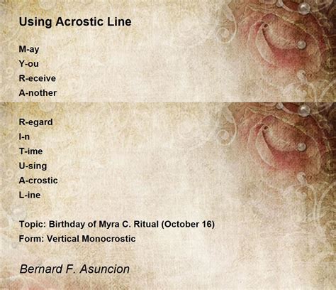 Using Acrostic Line Using Acrostic Line Poem By Bernard F Asuncion