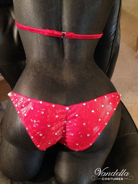 Red Bikini Womes Physique Custom Competition Suit Rhinestone Connectors