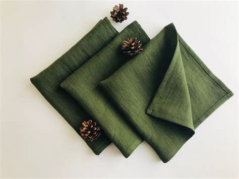 Dark Green Linen Napkins Set Of Green Cloth Etsy