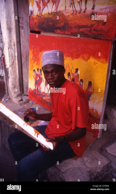 Zanzibar A Painter At Work In Stone Town Stock Photo Alamy