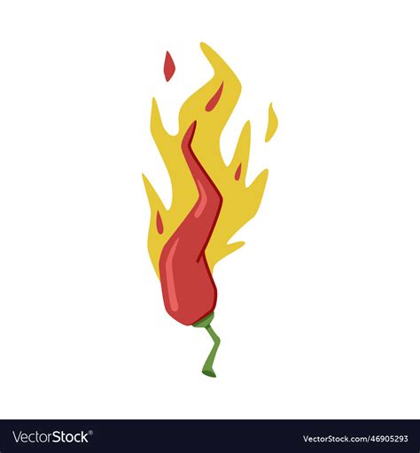 Hot Red Chili Pepper In Fire With Bright Flame Vector Image