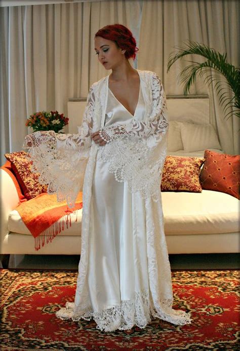 Bridal Nightgown Satin Off White Wedding Lingerie Venise Lace Sleepwear Set Slaylebrity