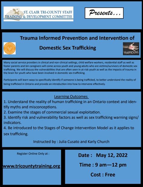 Trauma Informed Prevention And Intervention Of Domestic Sex Trafficking Tri County Training