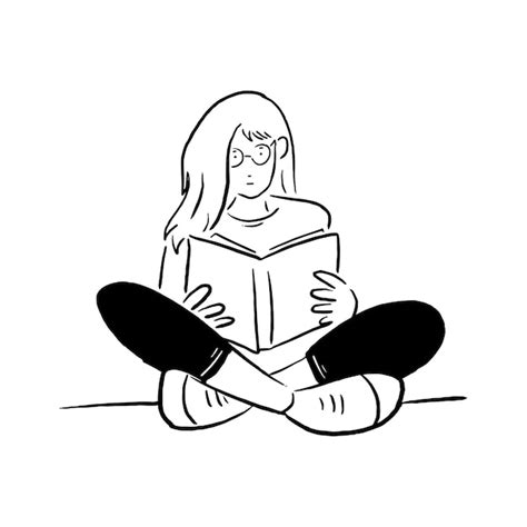 Premium Vector Girl Sitting On The Floor Reading A Book Concept