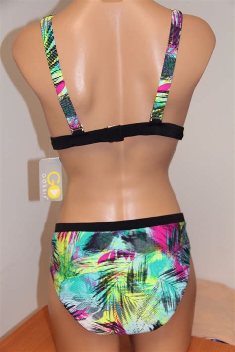 Nwt Gossip Swimsuit Bikini 2pc Set Sz L Strappy Cross Back Bra Multi