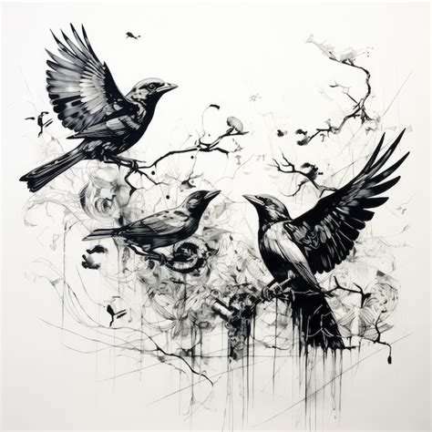 Premium AI Image | Contemporary Avian Art Birds in Striking Black Ink ...