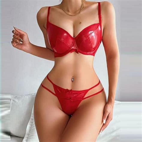 Ensembles de bikini deux pièces en cuir sans fil pour femmes Rouge Cdiscount Boutique Erotique
