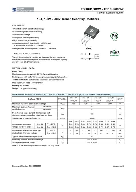 TSI10H150CW Rectifier Datasheet Distribuidor Stock Y Mejor Precio