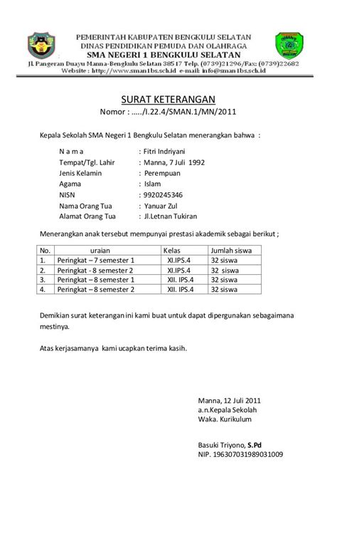 Detail Contoh Surat Keterangan Berprestasi Di Sekolah Koleksi Nomer