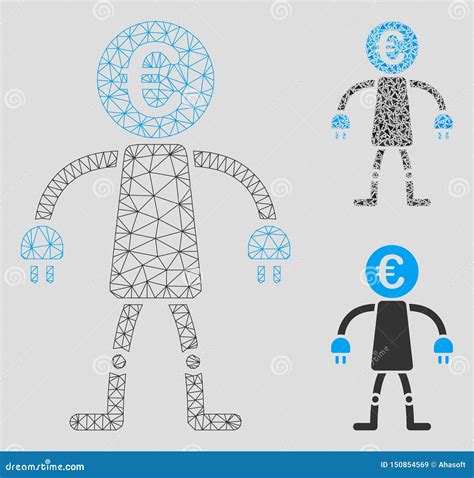 Euroroboter Vektor Mesh Network Model Und Dreieck Mosaik Ikone Vektor