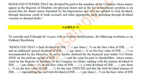 Shareholders Resolution For Declaration Of Dividend At Agm