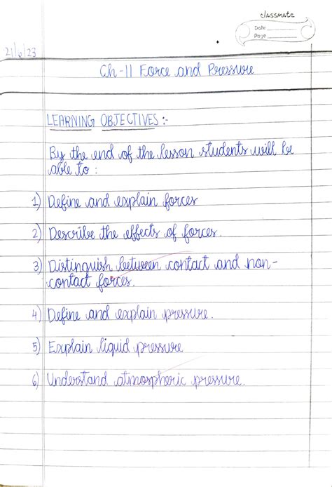 SOLUTION: Force and pressure notes science class 8 - Studypool