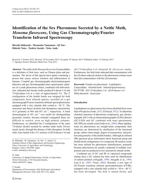 PDF Identification Of The Sex Pheromone Secreted By A Nettle Moth Monema Flavescens Using