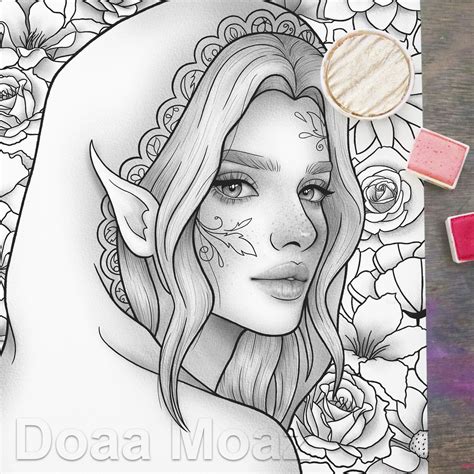 Printable Coloring Page Fantasy Floral Girl Portrait Etsy