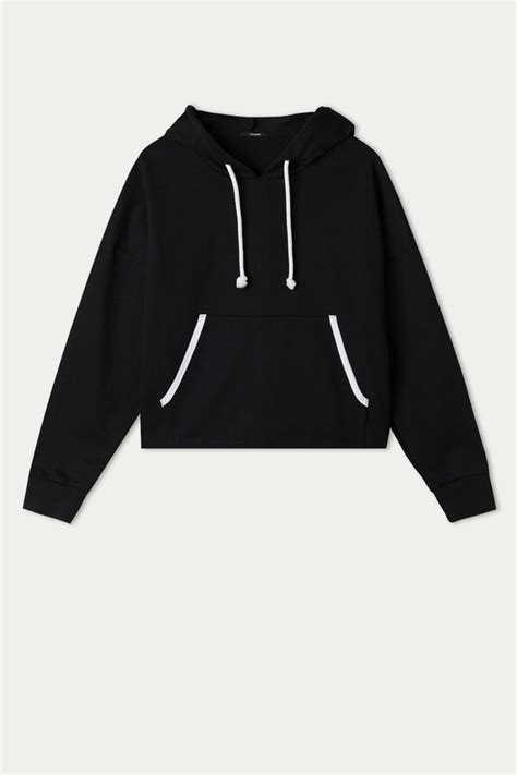 Короткая Хлопковая Толстовка с Капюшоном и Кантом | Tezenis