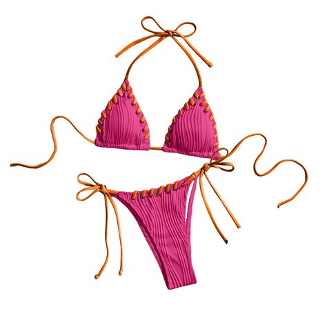 Arnsht Women S Metallic Solid Color Sexy Shiny Pearl Thong Halter Triangle Bikini Set Shiny