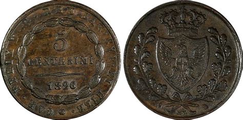 Italy 5 Centesimi Italian States SARDINIA Carlo Felice Copper 1826 XF