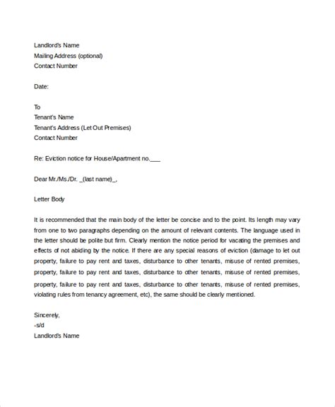 Landlord Eviction Letter Sample Master Of Template Document