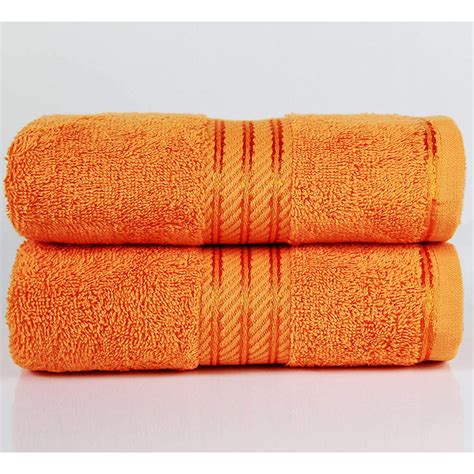 Bright Orange Towels Egyptian Cotton Striped Border 500 Gsm