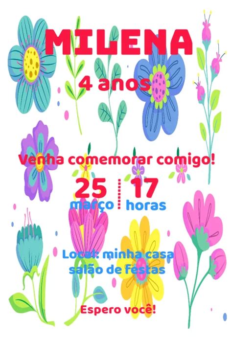 Fazer Cart O Anivers Rio Para Editar Flores Coloridoedite Online