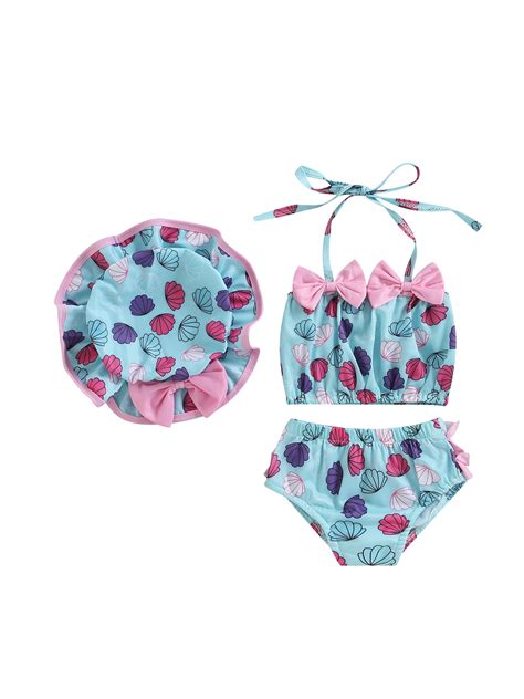 Baby Girl Bikini Set Summer Swimsuit Shell Cake Cow Print Bow