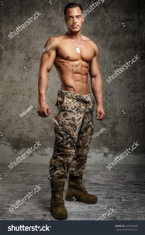 Man Army Pants Naked Torso Vertical Stock Photo 268746668 Shutterstock