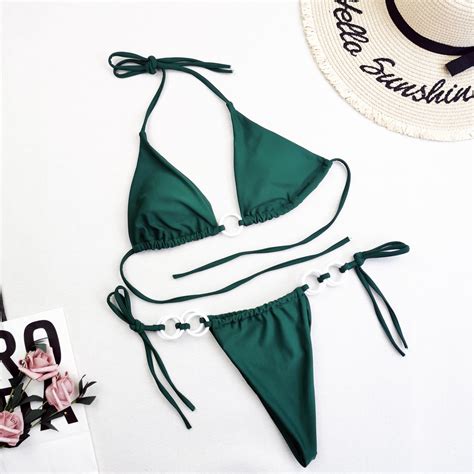 Jual Women Swimwear Sexy Bikini Hollow Out Swimsuit Thong Biquini Cross String Bikini Set