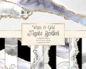 White And Gold Agate Borders Digital Watercolor Geode Png Etsy