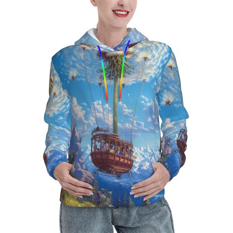 Noikeo Dandelion Hot Air Balloon Pattern Women S Hooded Sweatshirts Workout Sweat Pullover