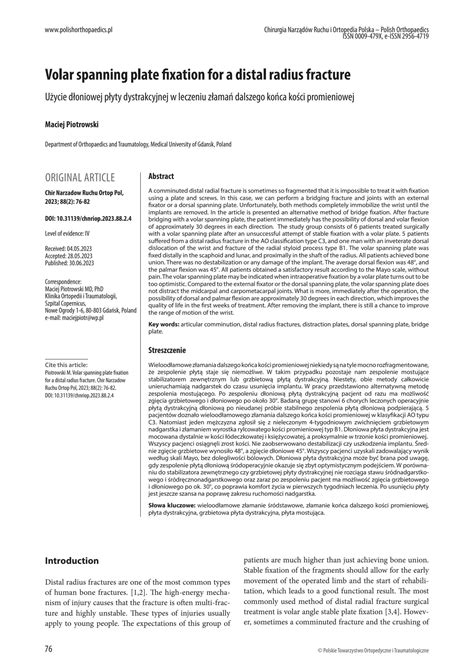 SOLUTION: Volar spanning plate fixation for a distal radius fracture