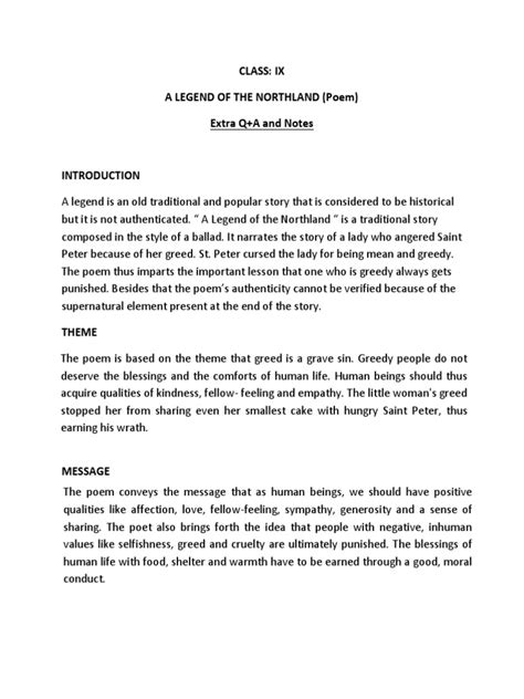 A Legend of The Northland (Poem) Extra Q+A and Notes | PDF | Poetry